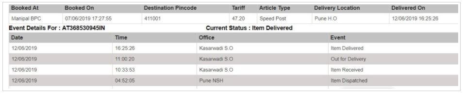 SBI ATM/Credit Card Delivery Status  Speed Post Tracking