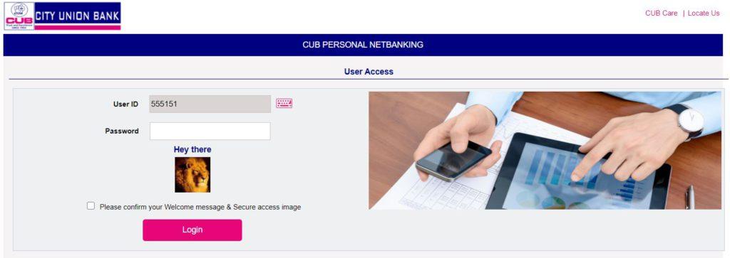 Login with User ID/PIN on CUB Internet Banking
