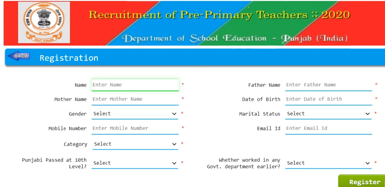 punjab primary teacher online form