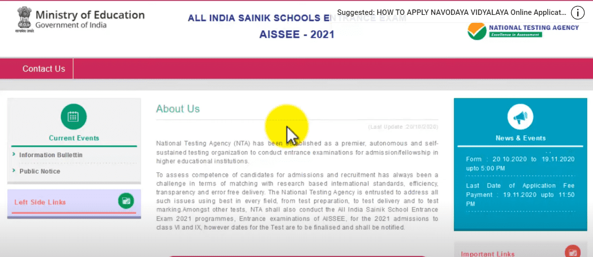 Apply Online for Sainik School Admission