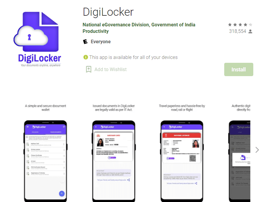 Digilocker Mobile App download 