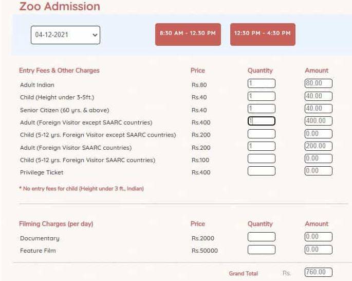 delhi zoo online ticket price check