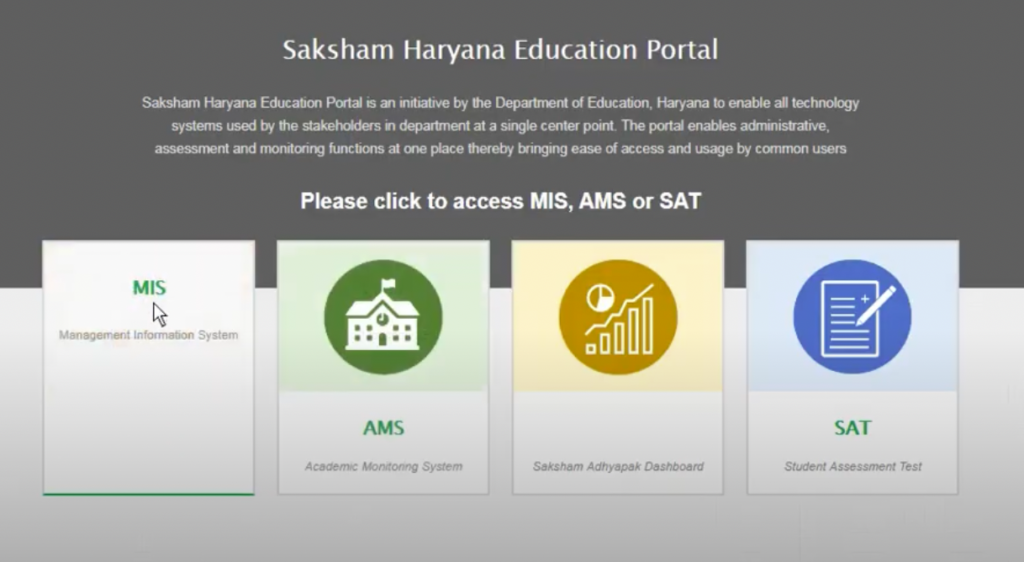 MIS Haryana Login - Teacher, Student Saksham Portal hryedumis gov Page